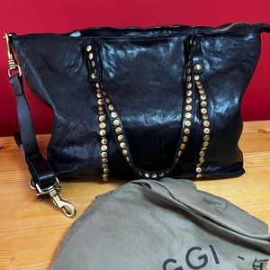 Black Leather Campomaggi Studded Tote Bag